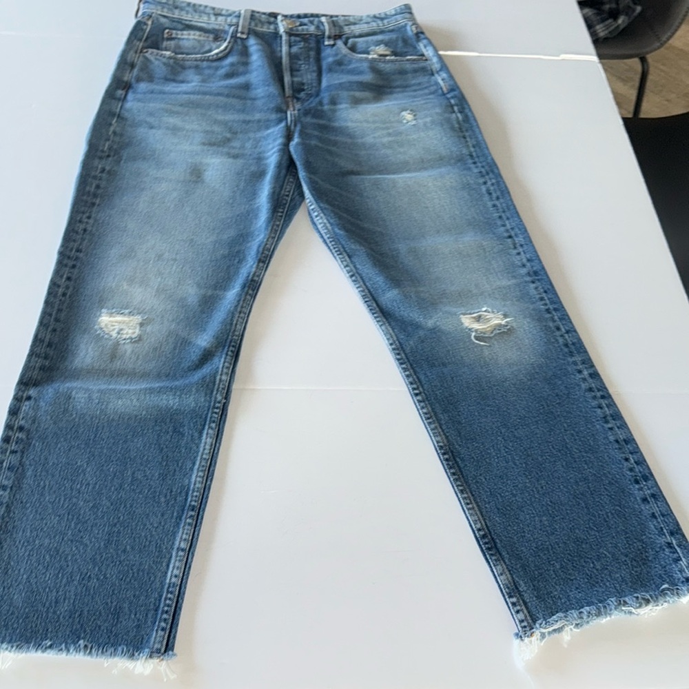 Rag & Bone Blue Maya High Rise Distressed Raw Hem Ankle Slim Jeans Size 30
